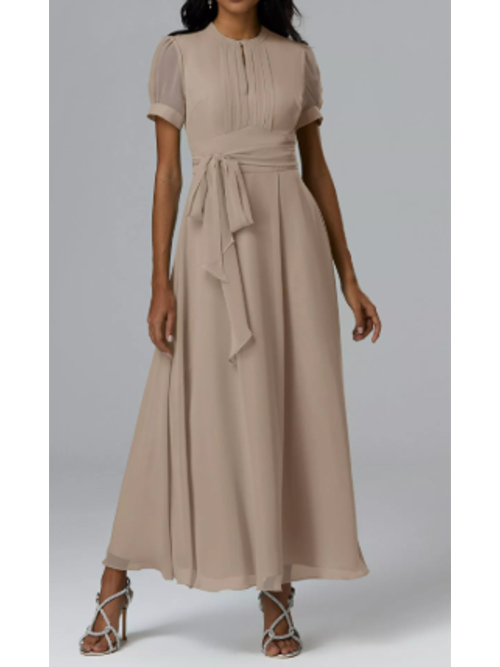 AW BRIDAL 2 XS taupe chiffon Christina bridesmaid party maxi dress NEW 0b11